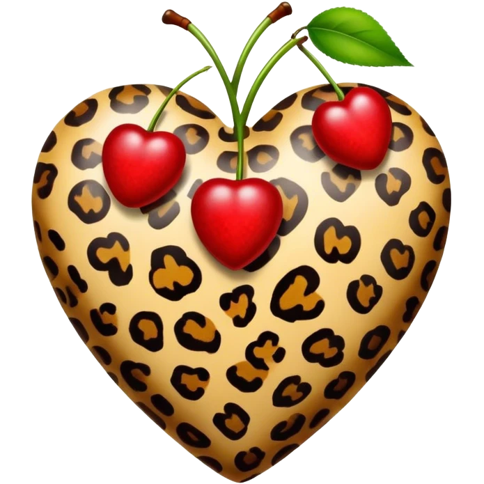 leopard print heart with two cherry emoji