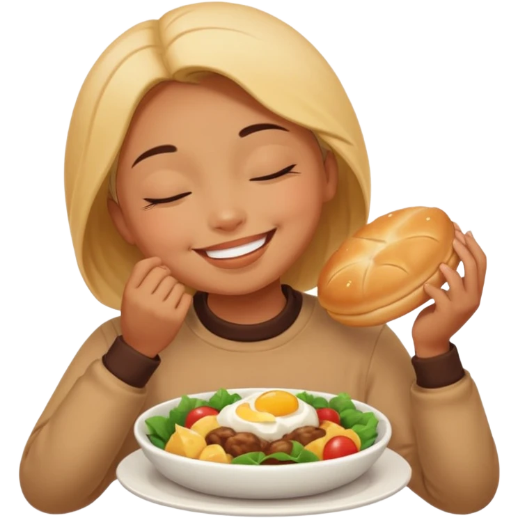 face with closed eyes and a blissful smile, cheeks puffed, enjoying delicious food emoji