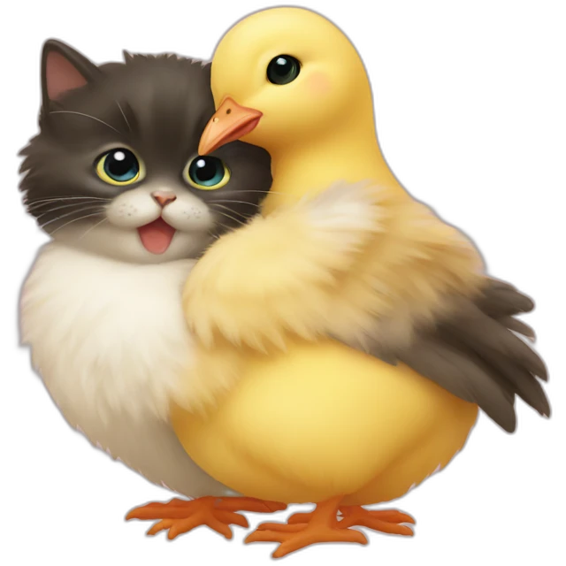 a baby chick holding a cat emoji