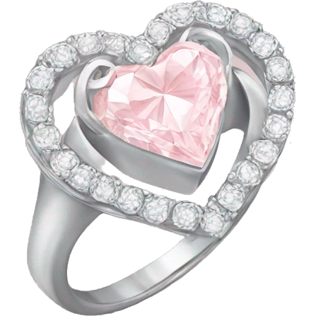 Silver light pink diamond ring heart emoji