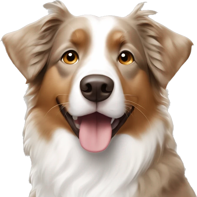majority light brown Australian Shepherd with white paws and a little white by his nose emoji