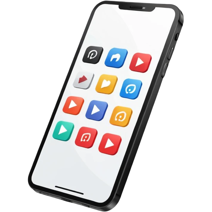 Minimalistic flat vector icon, iOS style, thin black contour on white background. Smartphone with play button and short video frames around it. Clean, no text, no shadows emoji