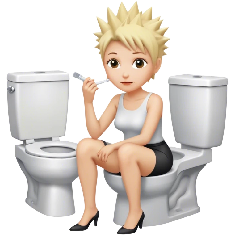 Short Blonde spikey mature woman sat on the toilet emoji