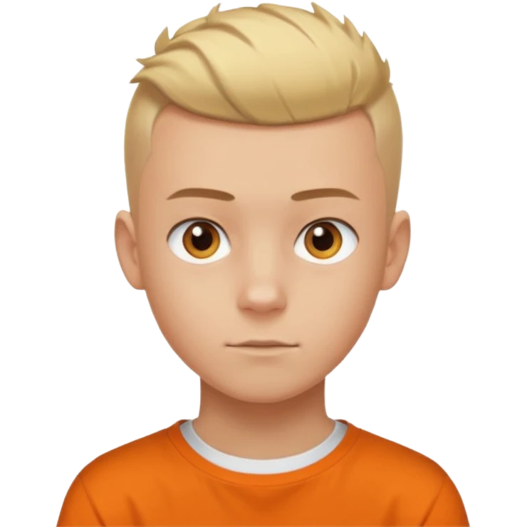 Blonde Buzzcut And Brown Mohawk. Amber Eye. Orange Tshirt. White Sleeve. Teenage Boy emoji