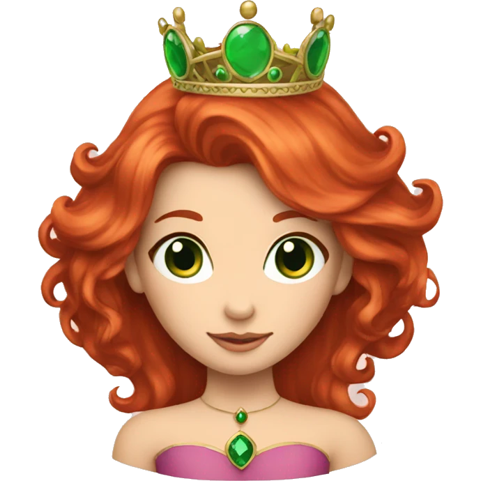 Princess with long red hair and green eyes and crown emoji