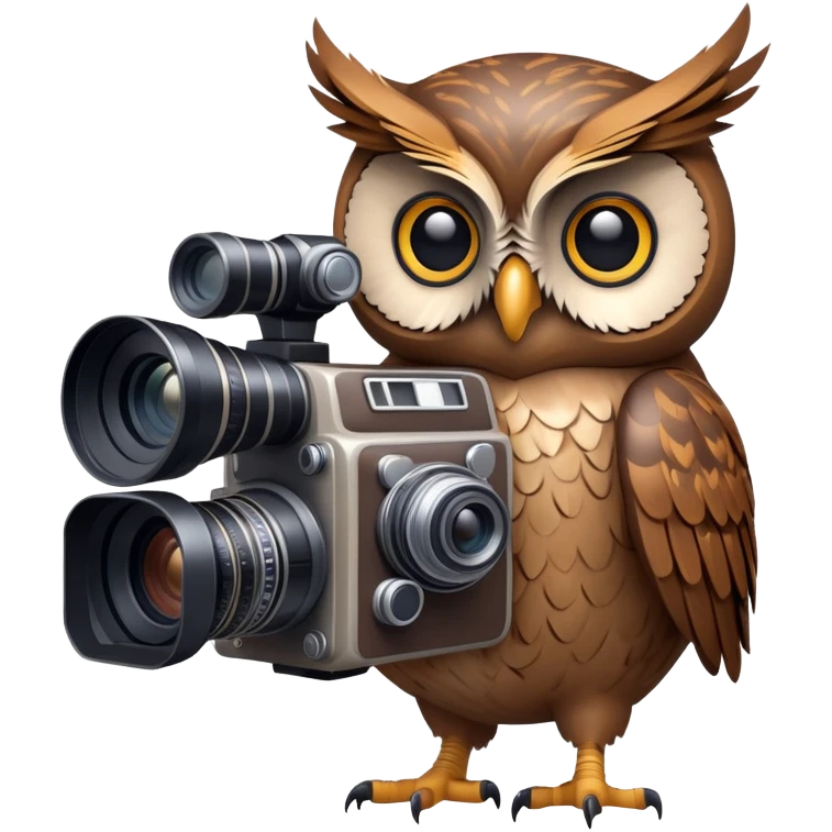 Owl holding an imax movie camera  emoji