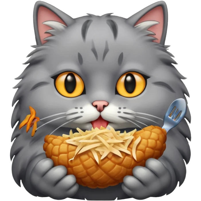 Gray cat eating chicken  emoji
