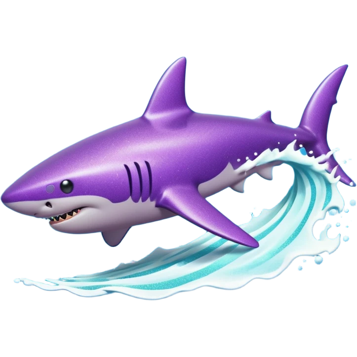 purple glitter shark on a cyan wave emoji