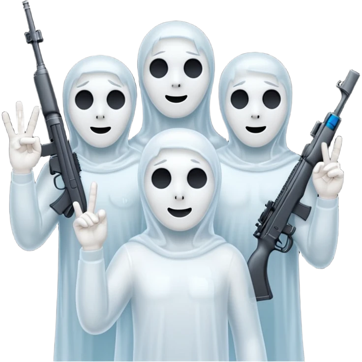 Fantasmas con un fusil moderno y haciendo haciendo en en forma de ✌️ con los dedos emoji