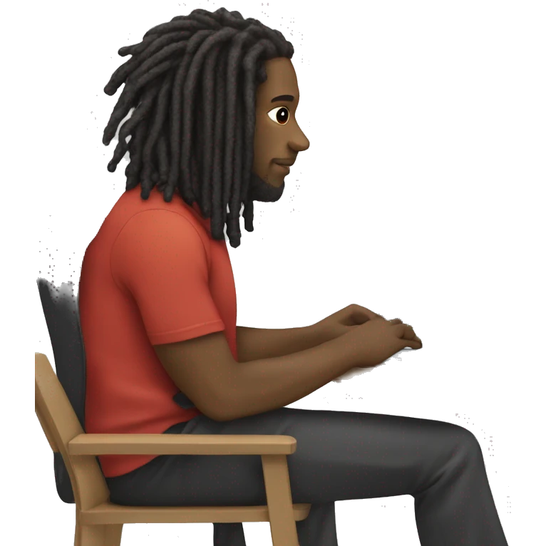 Black-guy-with-dreads-wearing-black-trackstuit-sitting-down-on-chair facing-foward-focused-on-laptop-computer- emoji