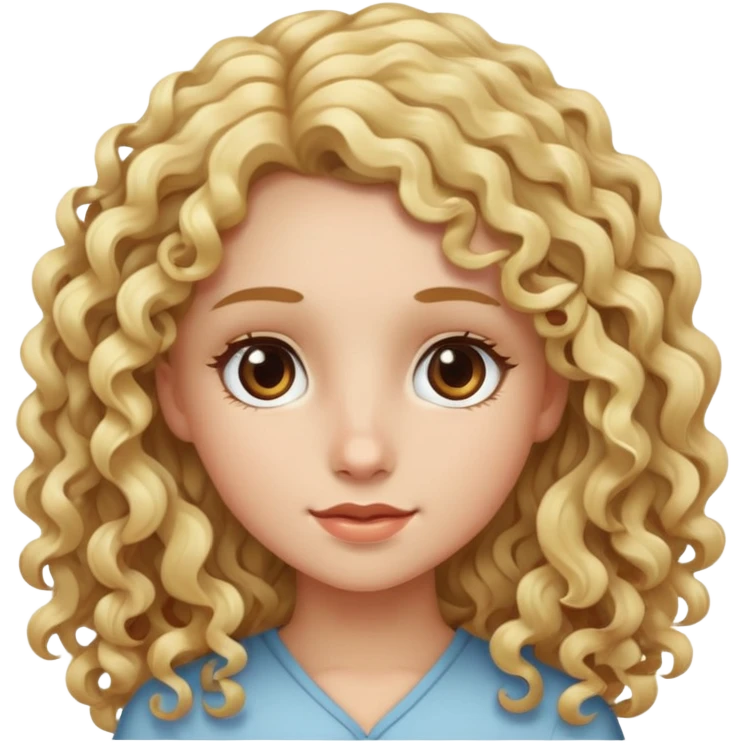 Bambina con i capelli ricci e biondi e lunghi con occhi castani emoji