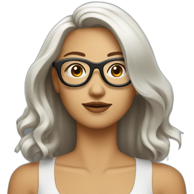femme blanche brune avec les cheveux au carré et lisses et des lunettes emoji