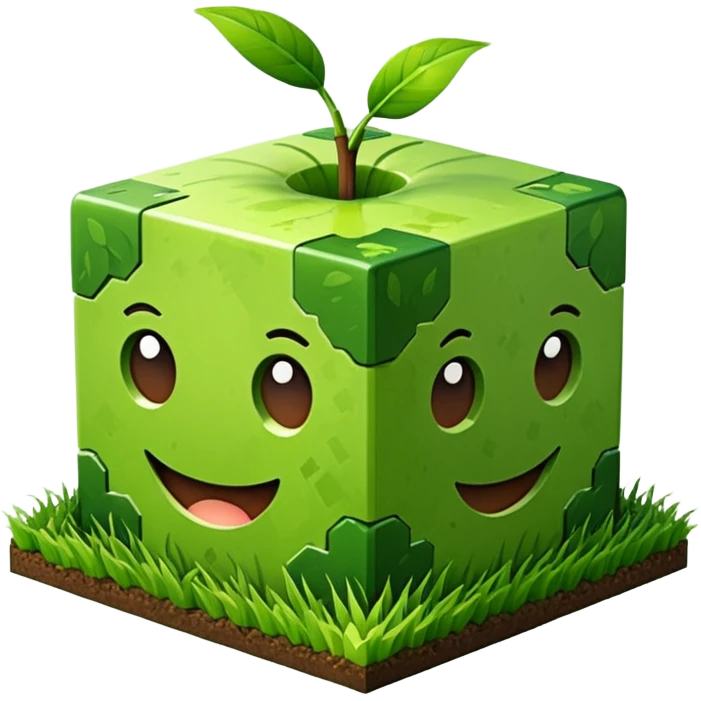 3D Apple style emoticons for Minecraft grass blocks, cube shaped with grass at the top and a plot below emoji