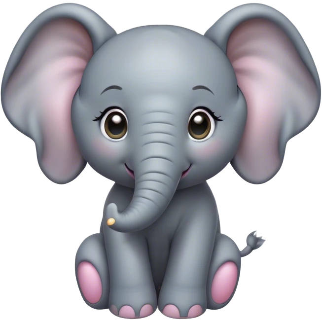 Cinematic Cute Baby Elephant Portrait Emoji, Head tilted playfully and inquisitively, featuring a velvety gray hide with oversized floppy ears and round, sparkling eyes filled with wonder, Simplified yet irresistibly adorable features, highly detailed, glowing with a warm, friendly glow, high shine, affectionate and spirited, stylized with a touch of playful charm, bright and endearing, soft glowing outline, capturing the essence of a mischievous yet loving baby elephant, so playful it feels like it could trundle out of the screen into your arms! emoji