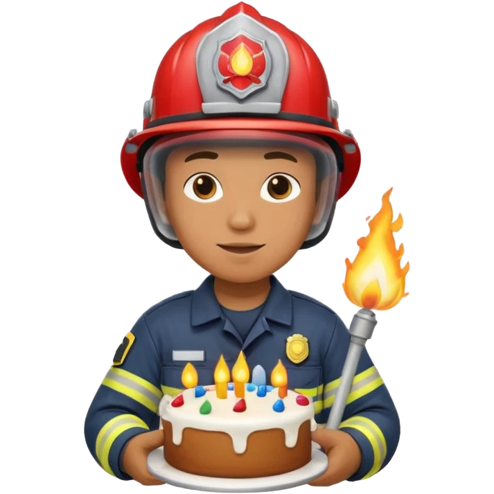 A firefighter extinguishing a party emoji