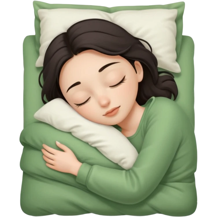 single-girl-in-Warm Cream-cozy-green-bed-sleeping-pretty-eyelashes-light-skin emoji