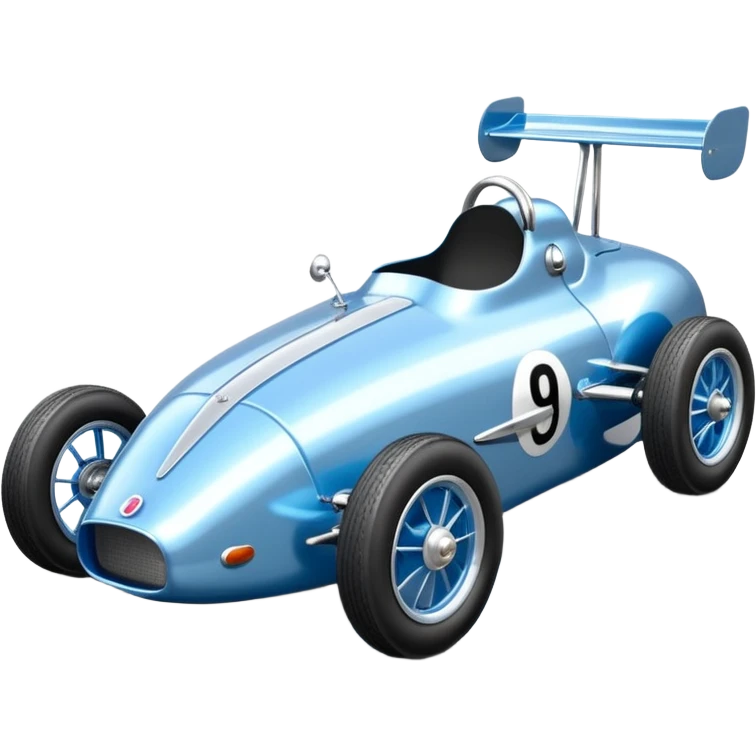 Light sparkling blue and chrome 40’s-style Antique-looking shopping cart sized race car for young kids with custom aero body and rear wing  emoji