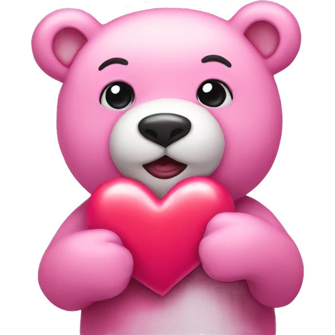 Pink Bear holding a heart emoji