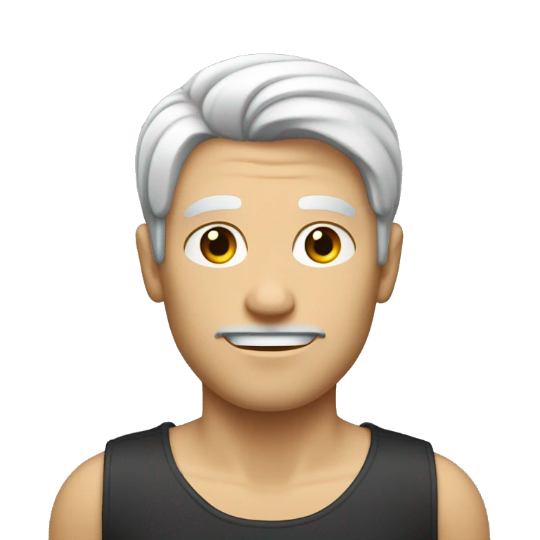 A man with some white & black hair with sneaky face and the side hair is slightly red emoji