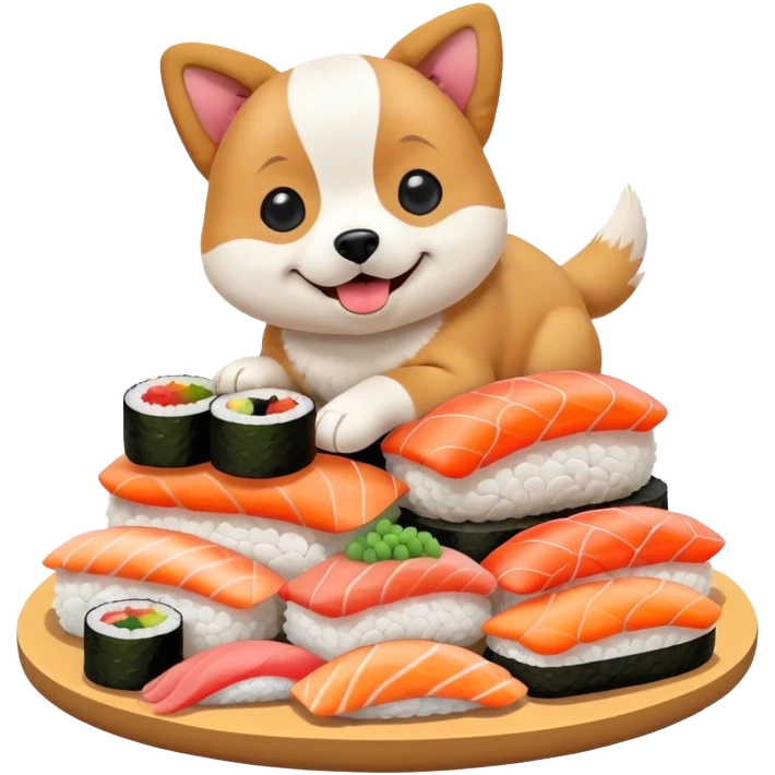 A dog on a pile of sushi emoji