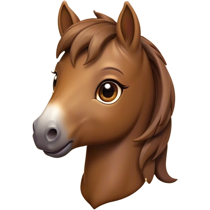 Cinematic Cute Brown Welsh Pony Portrait Emoji, Head tilted playfully and inquisitively, featuring a compact, charming form with a glossy, deep brown color, round, sparkling eyes full of gentle mischief, and a sweet, soft muzzle, Simplified yet irresistibly adorable features, highly detailed, glowing with a warm, inviting glow, high shine, affectionate and lively, stylized with a touch of rustic whimsy, soft glowing outline, capturing the essence of a mischievous yet endearing brown Welsh pony that seems as if it could prance out of the screen into your arms! emoji