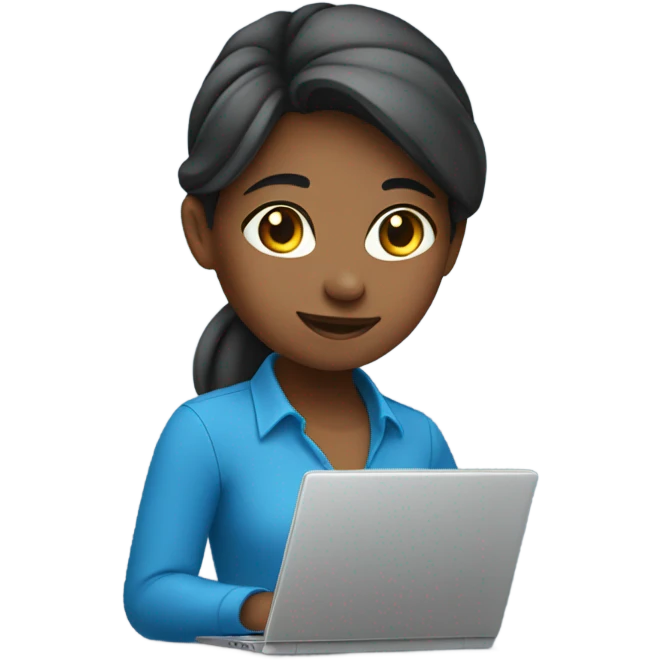 Girl IN BLU SHIRT working with a laptop emoji
