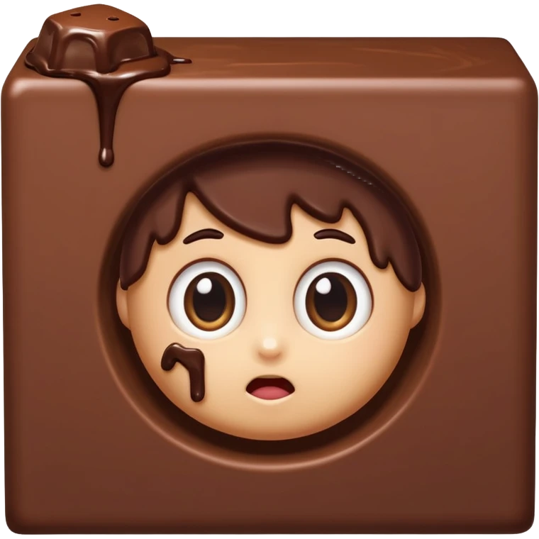 Cartoon chocolate mini pastry peeking from behind tiny wall, suspicious eyes, tiny chocolate smudges, chibi style, Twitch emoji style, transparent background, colorful
 emoji