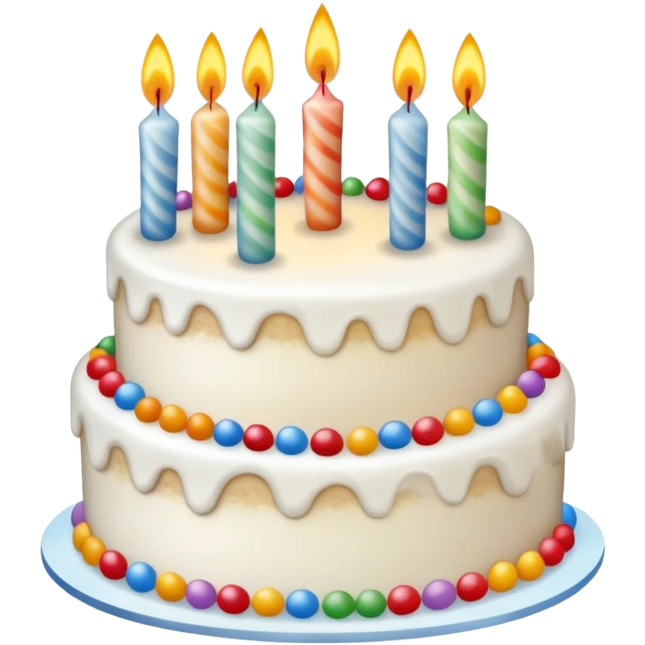 Beautifully decorated whole birthday cake with frosting and candles on top emoji