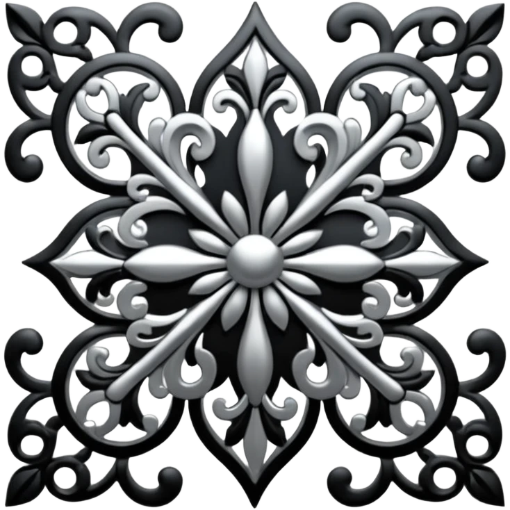 Black and silver filigree design, 3D, extremely detailed design emoji