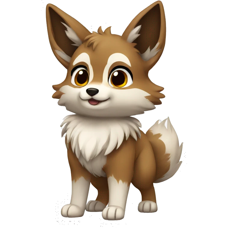 Brown and White Cartoon Chibi Wolf Eevee Full Body emoji