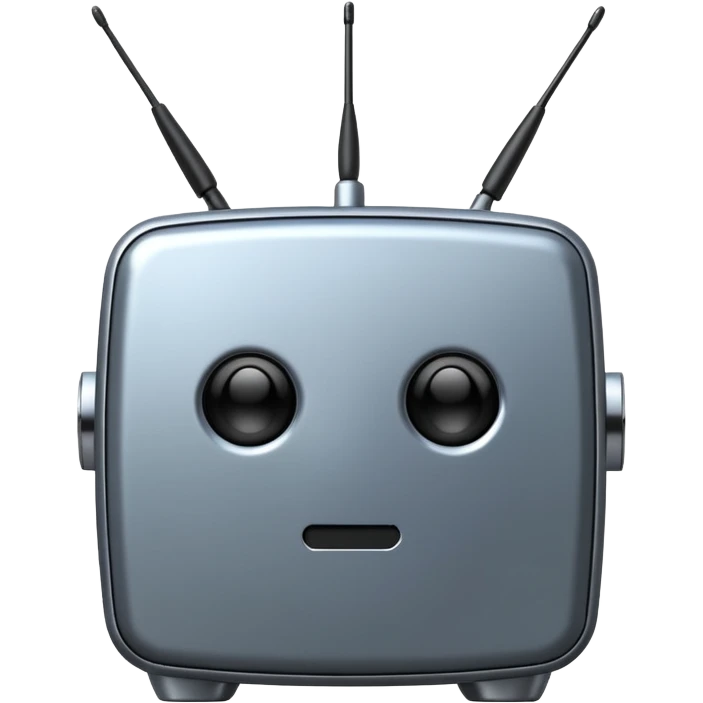 A 2d TV box facing the camera that reads AI that has antennas on it. It has no face. emoji
