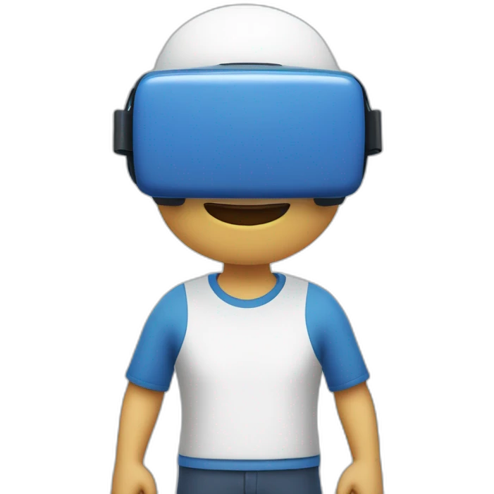 Un homme blanc qui joue à un jeux vr avec un t-shirt bleus emoji