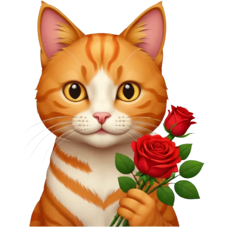 Male cat holding red flowers emoji