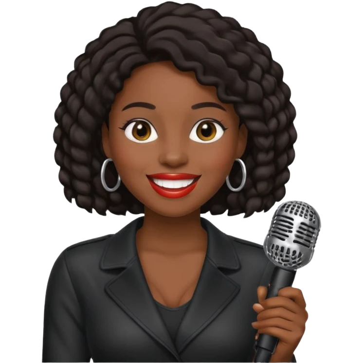 black skin woman, singer, hold micro emoji