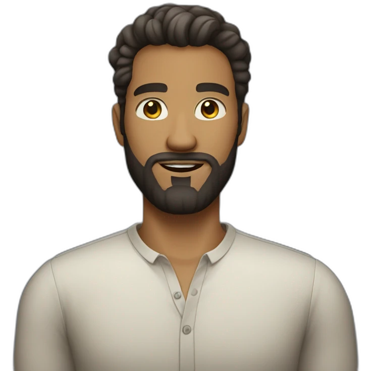 Confident bearded man in shirt with little light skin tome emoji