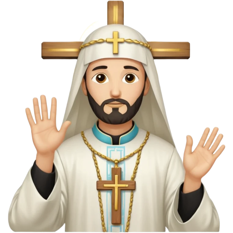 Orthodox Christian priest crossing himself (making the sign of the cross) with the movement of the Cross outlined in gold streaks emoji