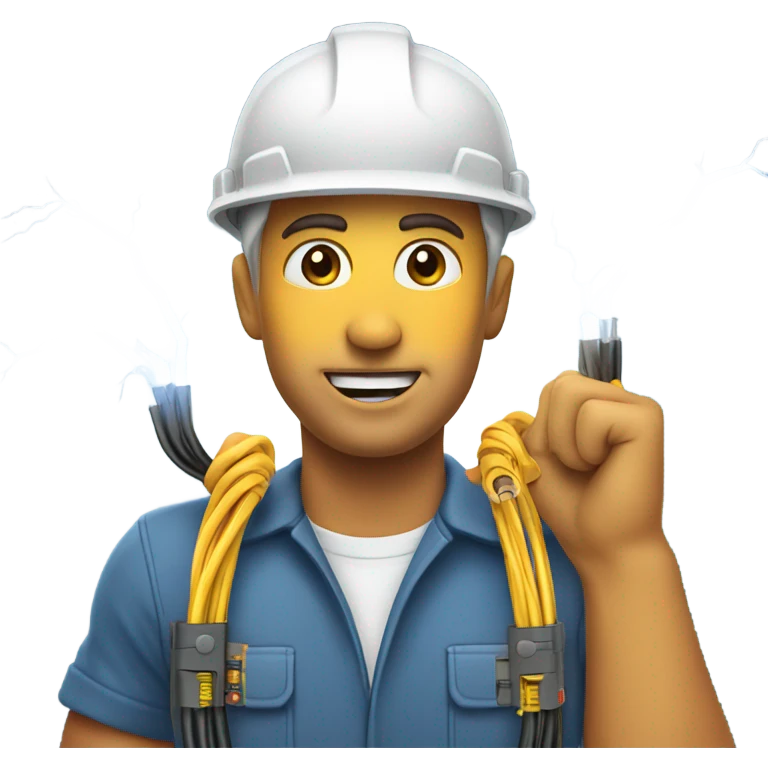 electrician holding two cables, lightning between them emoji