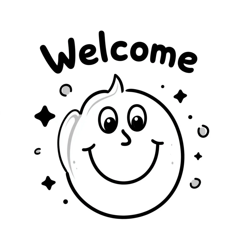 smiley face with confetti and 'Welcome' text emoji