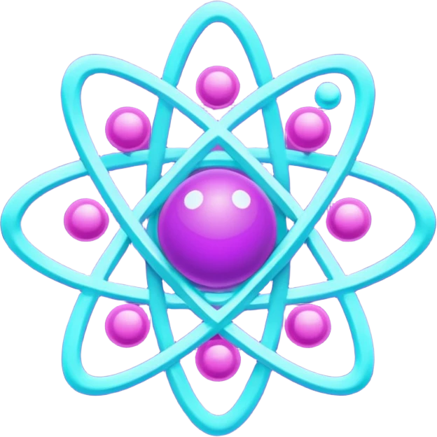 minimalistic atom, neon purple (#8B5CF6) and cyan (#00E0FF), representing Atom team creativity and innovation, clean tech design emoji