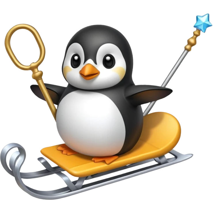 penguin sledding with a magic wand emoji