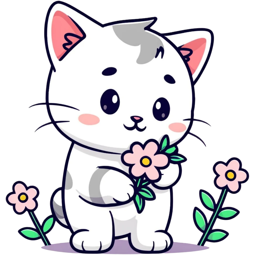 Kitten smells flowers emoji