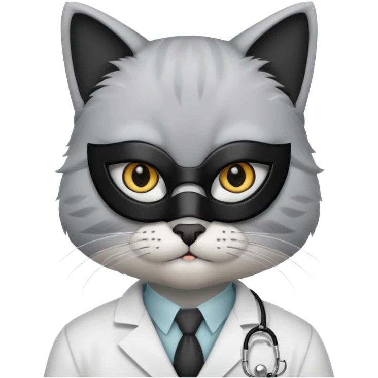 doctor cat, white coat, black mask emoji