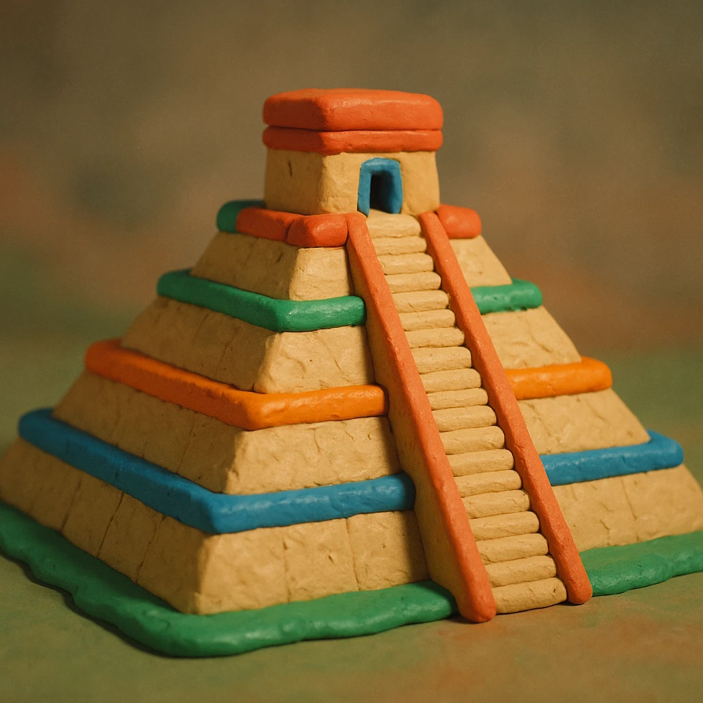 Mexican pyramid with colorful clay details in claymation style emoji