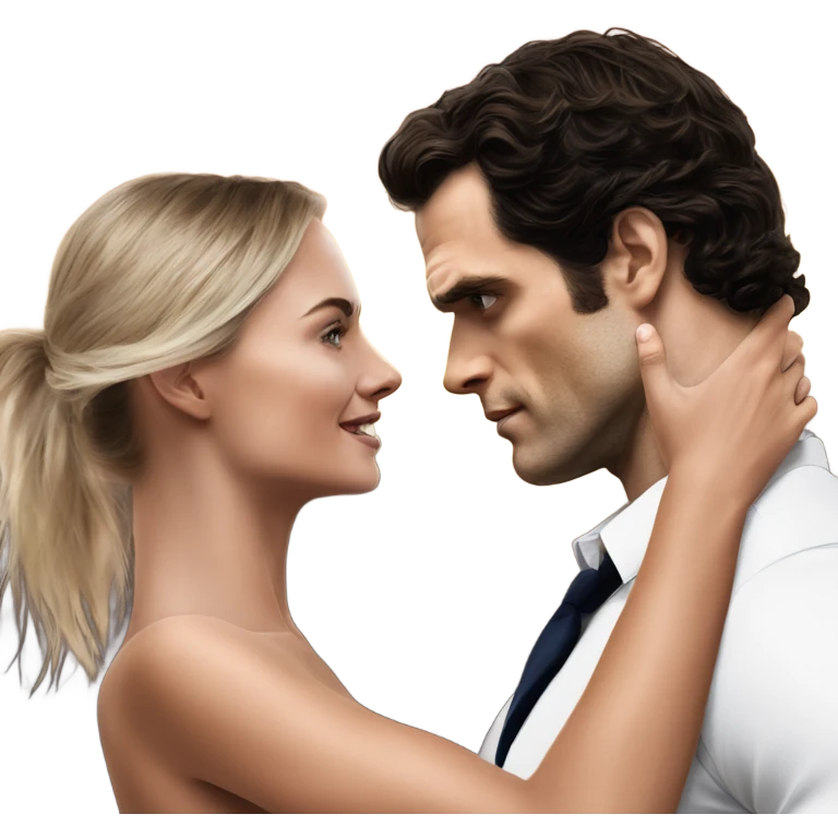 realistic photo of Henry Cavill close dancing with a beautiful female model  emoji