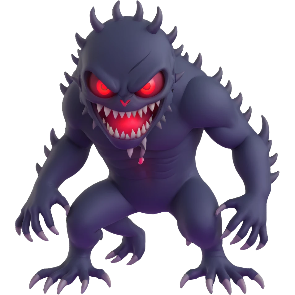 The Shadow Monster, a shadowy creature with glowing red eyes and sharp teeth, in a menacing pose. emoji