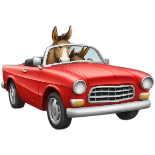 a donkey driving a red convertible car emoji