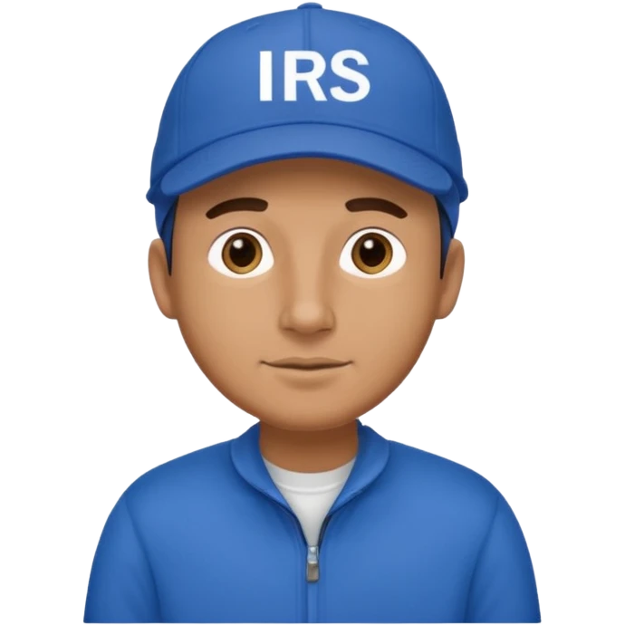 a man dressed in blue with a cap on that says IRS emoji