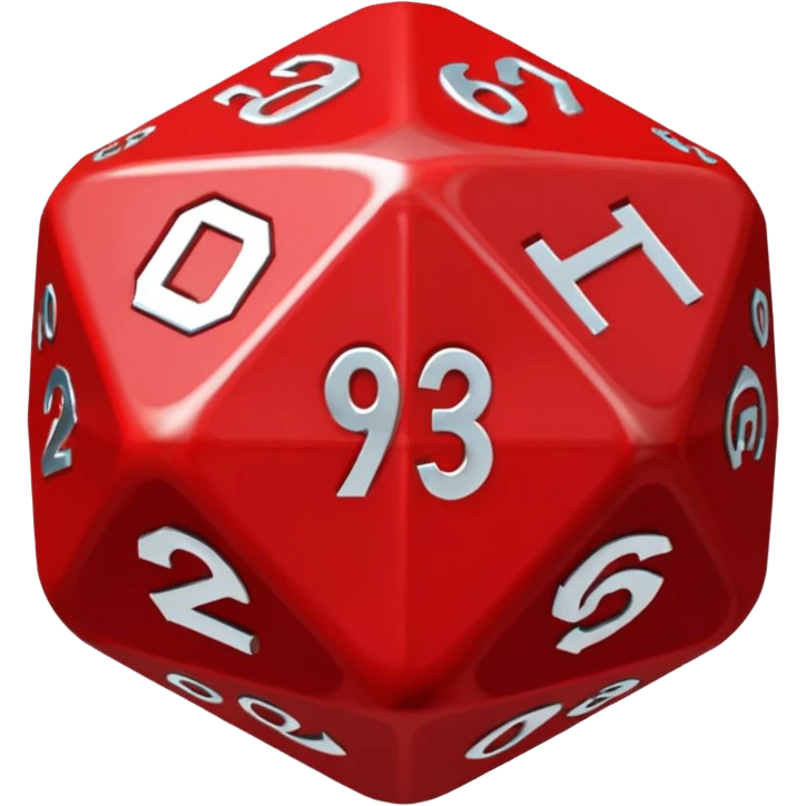 Make an emoji of a red d20 die with silver lining and numbers. It should look like the one from stranger things emoji