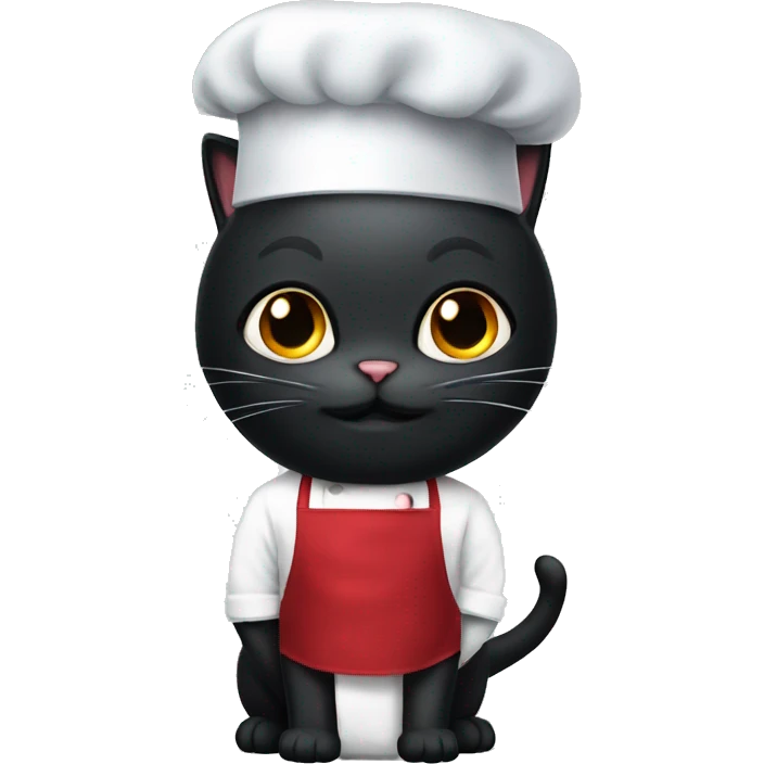 Little black cat with a chefs ha emoji