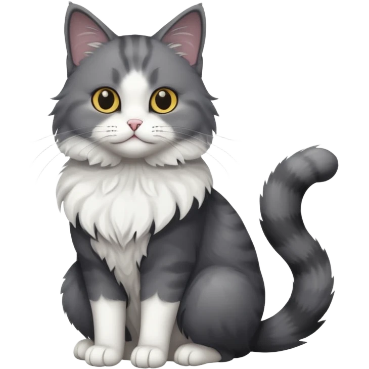 full body dark grey and white cat with white front legs emoji